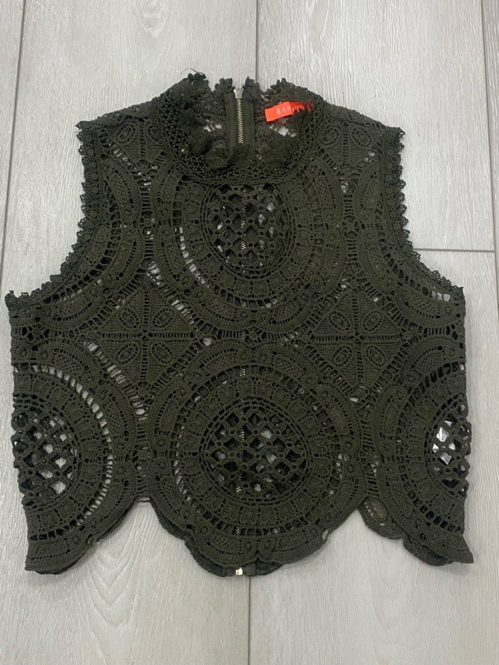 Banjul Black Crochet Mock-Neck Sleeveless Tank